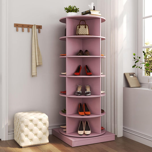 Size shoe carousel 360 rotating shoe rack tower 7 tier storage cabinet